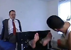 Tied up businessman submits to gay domination and kinky tickling