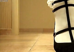 crossdresser frill socks high heels and stockings