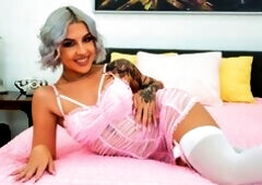Luna Legend loves her lingerie and especially loves the color pink. She matches the bed with her babydoll and she may need some help to get it off; wh