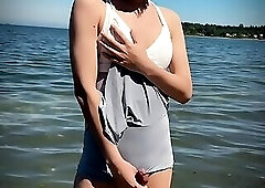 outdoor beach public cumshot