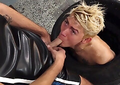 Blonde boy feels perfect with cock hitting his ass from behind