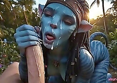 Avatar babes swallows monster cock deep in Pandora jungle