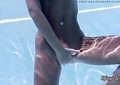 Lascivious and lewd mother I'd like to fuck not fast strips in the pool... Her ideal titties float in the water previous to her fingers slip into