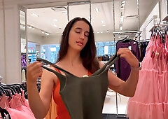 Compilation: Showing off my big boobs in the store