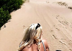 Small blond with large butt screws on the beach! OUTDOOR SEX - Lana Myers