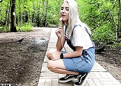 After getting screwed hard in a public place, nympho Eva Elfie risks it even greater quantity by walking around with her cum wet pants. After taking t