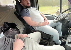 Public Truck Cruising We Flash Our Bulges And A 3-way Begins Inside