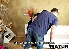 MATURE4K. Older woman finds this guy lewd stepson masturbating and helps him