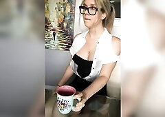 Hawt golden-haired trap showing off and creaming her coffee