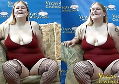 Voluptuous blonde with shaved pussy dominates her casting session with full-bodied passion