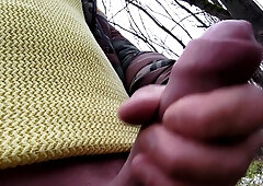 Jerk Off In The Woods With Close Up Uncut Cock And Balls