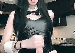 Sissy in bunny uniform cumshot