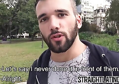 Bearded first-ever timer likes wet pulverizing after a deep throat