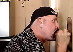 Amateur BJ DILF eats cum after spoiling cock in gloryhole