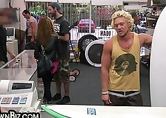 Amateur gaypawn 3some fucked in pawn shop office after cum