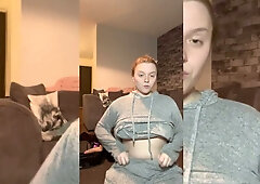 Curvy girl in lingerie films herself playing with a vibrator