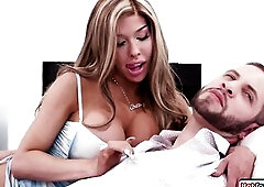 My breasty tgirl gf Brittney Kade has invited her large titties redhead bff over for a 3some.I look down on the transsexual and her bestie sucking my 