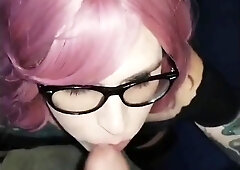 Rosy hair trans superslut gasp on big black cock and facial cumshot