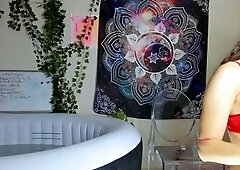 Kinky brunette wears stockings and masturbates rough