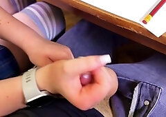 Amateur handjob, lesson, classmate pov