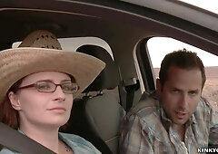 Bound hitchhiker anal toyed in desert