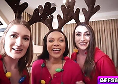 Adriana, Aria And Dani Giving Santa A Nice Blow