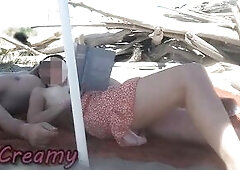 Shlong Flash! Beach Exhibition: Teacher Gives a Tugjob to a Naked Student in Public!