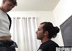 Feeding huge meat to security guard Brett