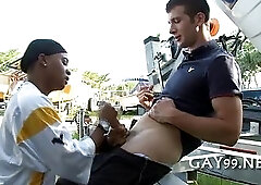 Ebony & white gay fucking on the street