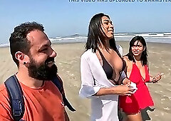 Baianinha Trans Fucks Couple on the Beach