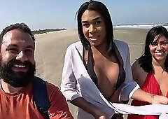 Baianinha Trans Fucks Couple on the Beach
