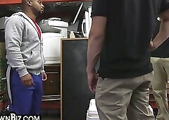 Short black bottom 3way fucked in the pawn shop office