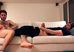 Playing with my buddy's amazing feet and masturbating side by side