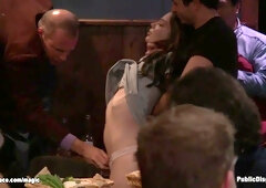 Slut suspended and fucked in public