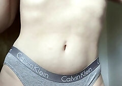 Busty babe playing with her big boobs