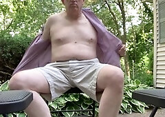 Outdoor solo fun with an older guy getting off in the sun
