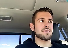 Cardriving otter solo jerking his hard dick for cumshot