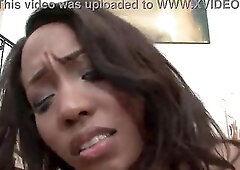 ebony hotty plays with a large white ramrod