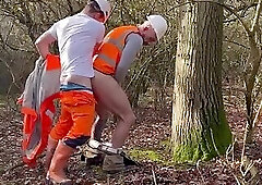 Uniformed Construction Fuckers Breed in Woods