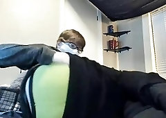 Shy femboy wears a mask during his webcam show