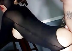 Femdom mistress in nylons cock teases BDSM loving perverted freak