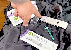 Massive cum explosion in sperm-test with double loads of man milk