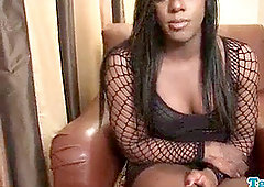 black she-creature milking her big chocolate cock