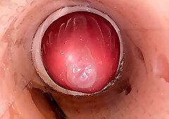 The Camera in the Deep Beaver Records a XXL Orgasm of Pearl juice Into the Protection