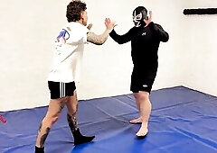 See KourtneyInked take on masked rider on the matts, that babe makes him tap over and over once more.