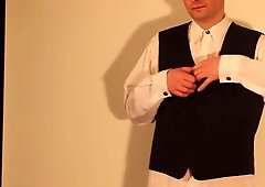 Kudoslong In A Shirt And Waistcoat Strips And Wanks His Shaved Uncut Cock