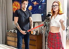 Stylish redhead babe Scarlet Skies gets fucked in the doggy style