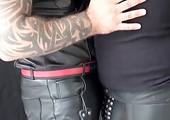 Leather daddy barebacks tight bottom