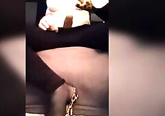 J's in basic ebony, with the exception of a hawt white brassiere for the large gals and lusty leopard print heels, as this guy smacks his meat ab