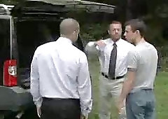 Gay threesome in a car